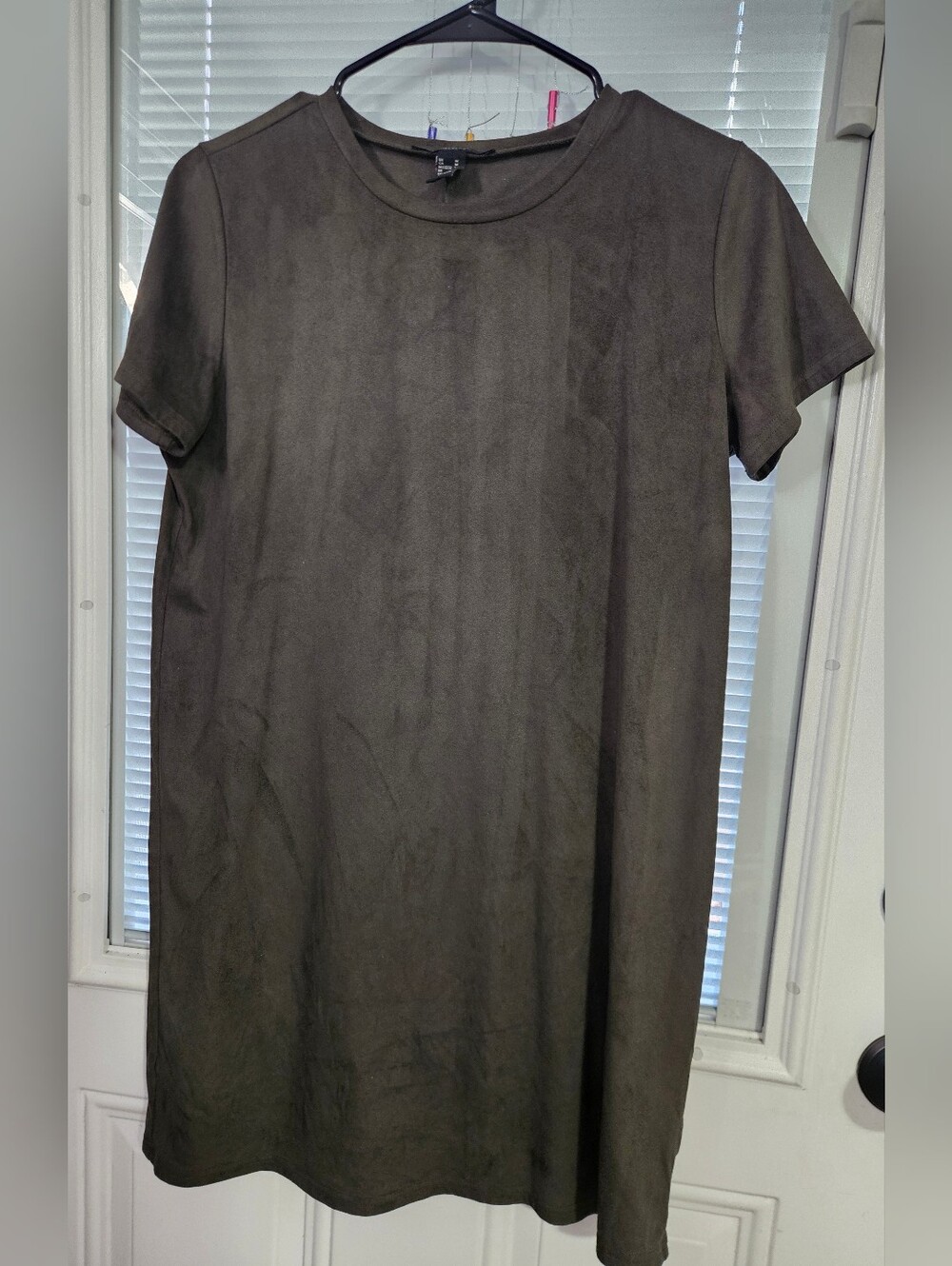 Forever 21 Olive Faux Suede Short-Sleeve Shirtdress Women's Sixe M